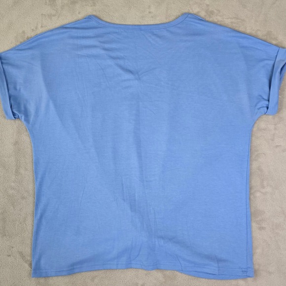 Womens Blue V Neck Twisted Knot Casual T Shirt Top Size M - Picture 3 of 3